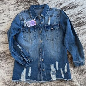 NWT Distressed Blue Denim Jean Shacket